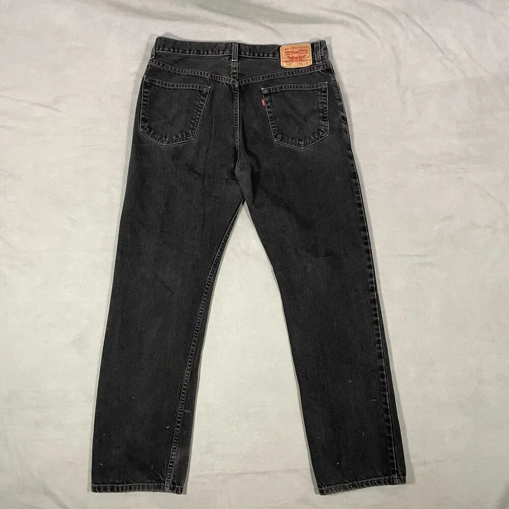 Levis 505 Black Denim Jeans Mens Size 36x32 Regular Fit Y2K Made in Mexico